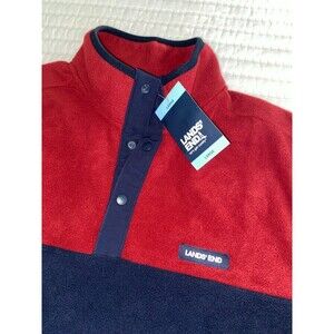 Land's End Men's Fleece Collar Long Sleeve Quarter Snap Button Up Jacket - Large